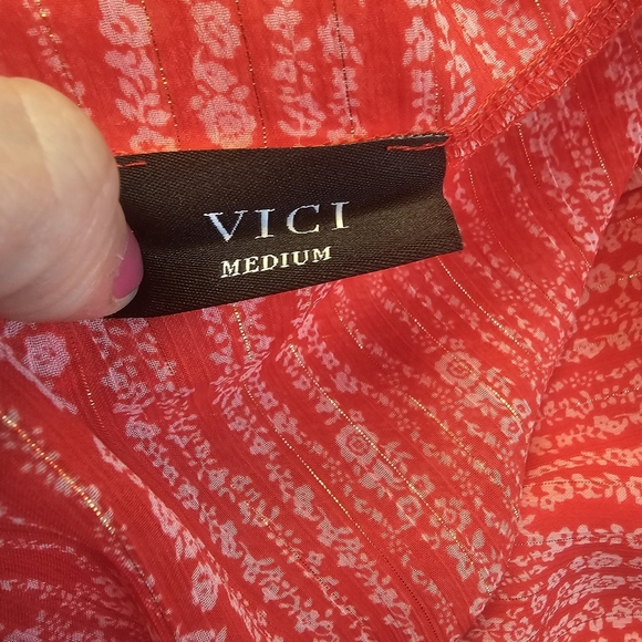 VICI Medium Red V Neck Sheer Flutter Sleeve Mini Dress - Picture 5 of 5